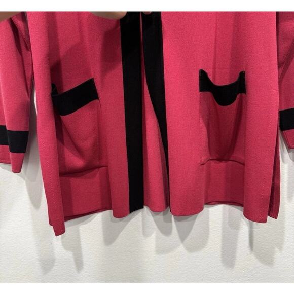 Exclusively Misook Open Front Pink Fuchsia Cardigan Women's Size Small Black - Picture 4 of 6